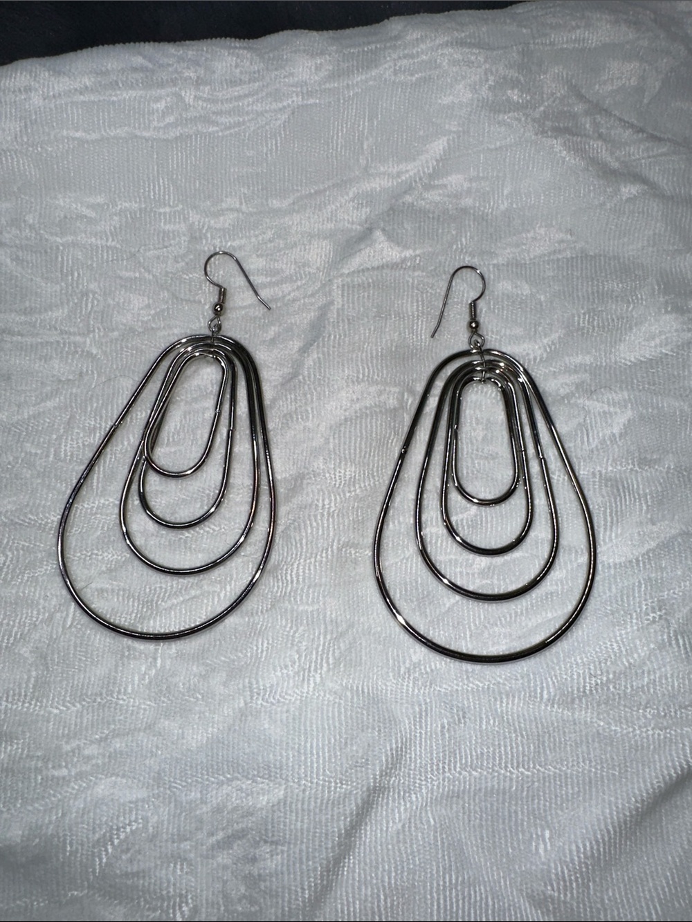 Layered Multi-Loop Silver Drop Earrings - Picture 2 of 2